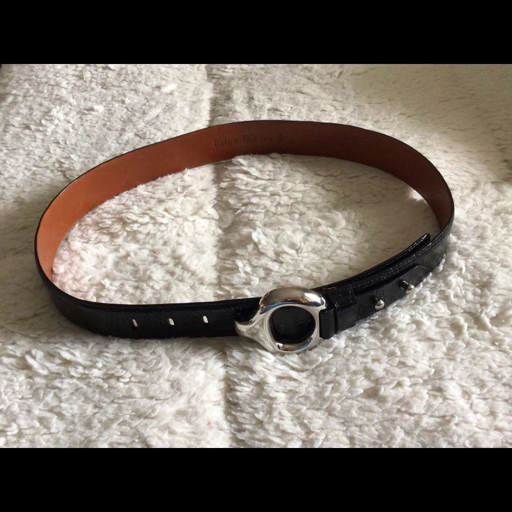Brian Toohey Exotic Leather Croc Embossed Belt in Black